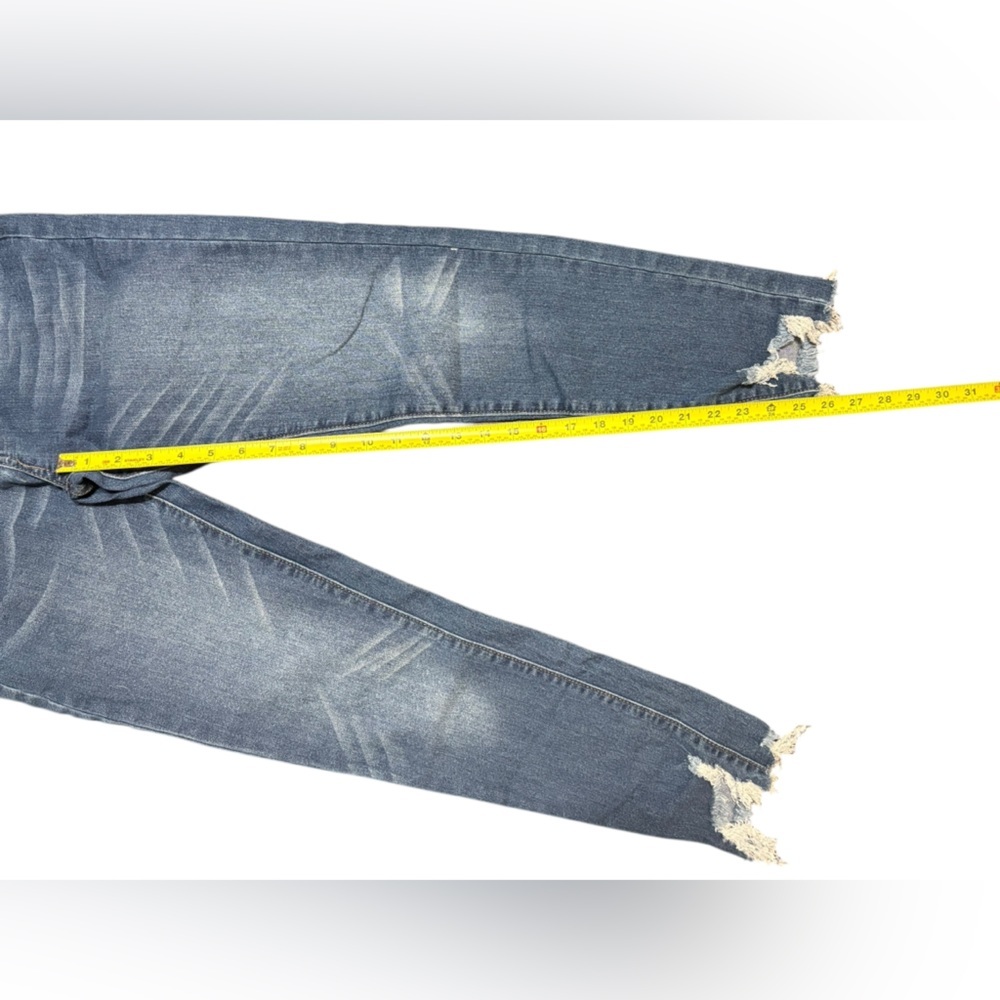 Blue Skinny Jeans with Distressed Details and Frayed Hem - Picture 9 of 11